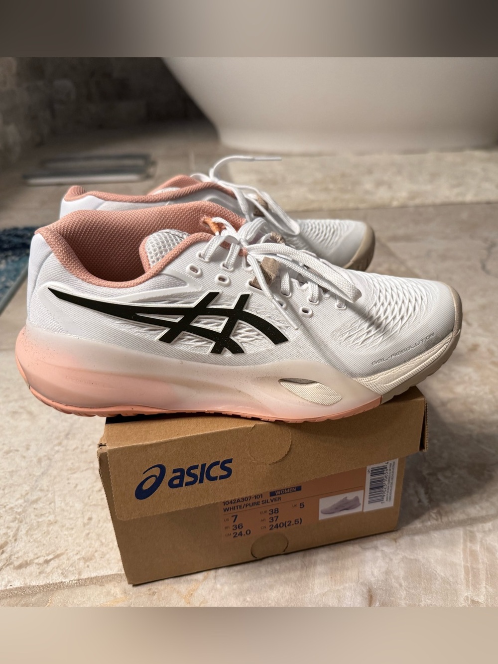 ASICS White and Pink Athletic Court Shoes